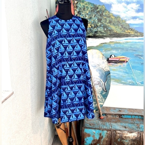 ⚓️St Tropez West,Ships Ahoy, Nautical Sailboat Trapeze Dress,Cover-Up,Size Med. - Picture 1 of 11